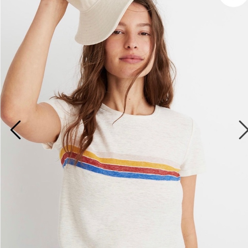 Madewell Hi-Fi Shrunken Tee in Vintage Placed Rainbow Stripe size M Medium